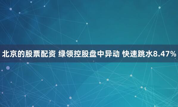 北京的股票配资 绿领控股盘中异动 快速跳水8.47%